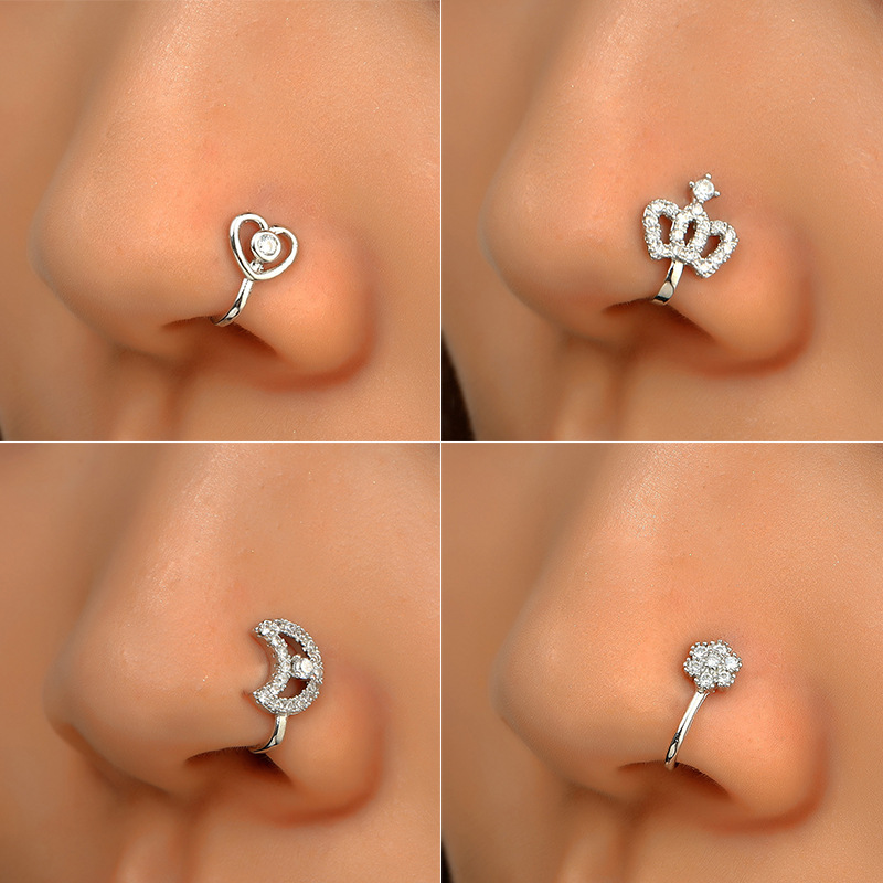 Cross-border Amazon non-piercing nose clip 925 silver personalized copper inlaid zircon crown fake nose ring U-shaped ear and nose accessory details Picture