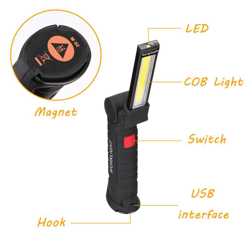 Usb Multi-Function Cob Magnet Auto Repair Work Light Led Red Warning Light Strong Flashlight Repair Work Light details Picture