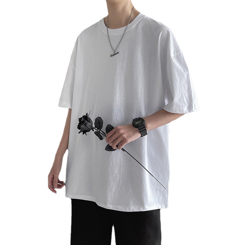 This is a new men's summer short-sleeved base layer with solid color cotton and a loose Korean-style off-the-shoulder casual T-shirt Item Picture