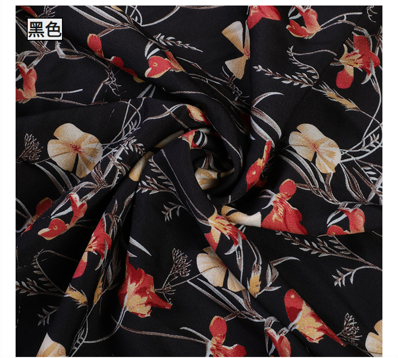 Spring New Clothing Fabric Spot Wholesale South Korea Silk Screen Flower Dress Plain Polyester Shuttle Application Scenario