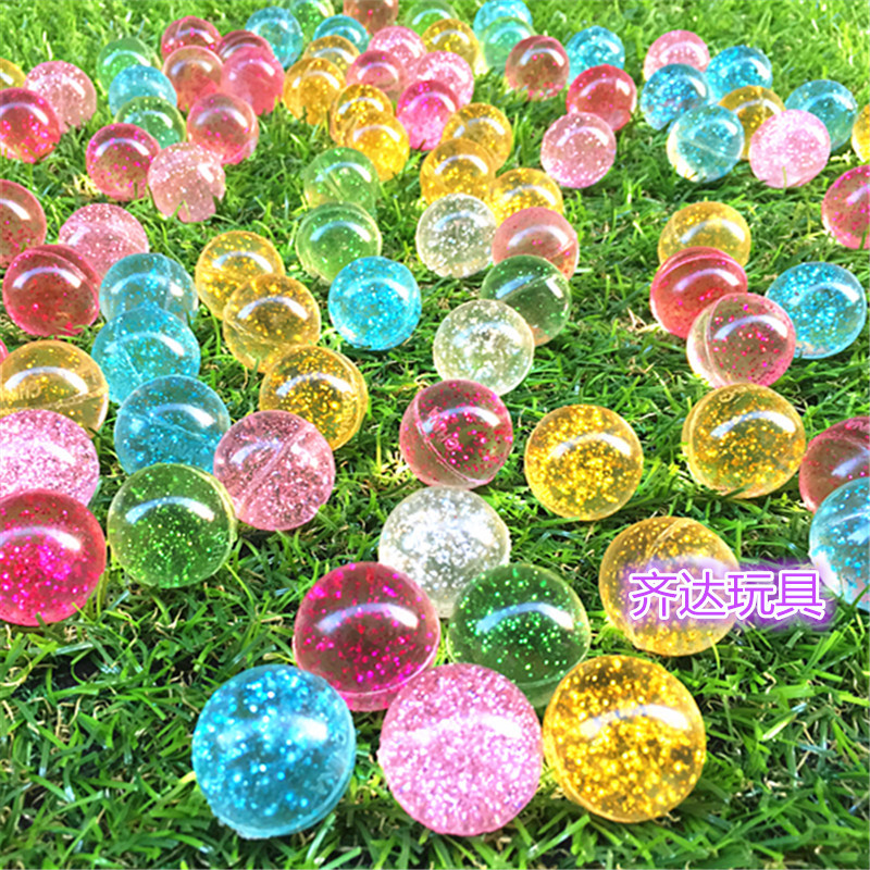 32号橡胶透明金粉弹力球 儿童投币扭蛋机玩具球 镭射亮片浮水球详情图4