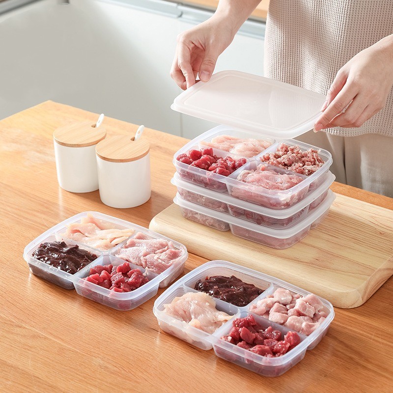 冰箱保鲜盒食品级批发日式家用塑料冻肉冷冻分格葱姜蒜密封保鲜盒