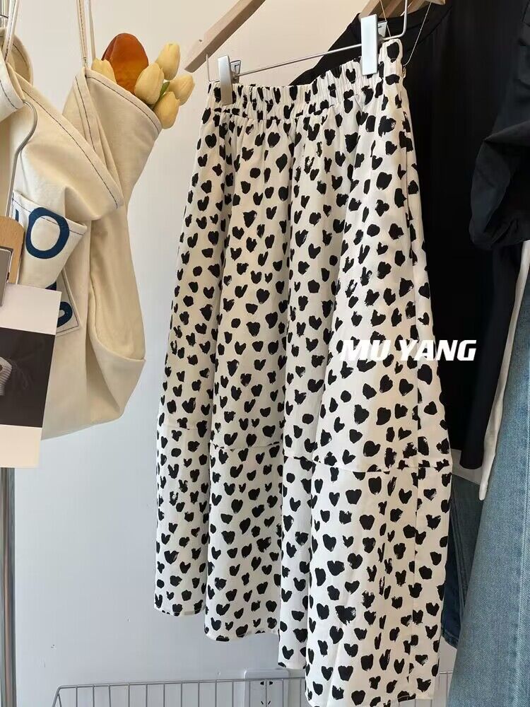 Verano 2023 corea de buen aspecto de dos colores corazón brácteas falda paraguas falda de cintura alta slim estampado vestido de mitad de moda Specification image