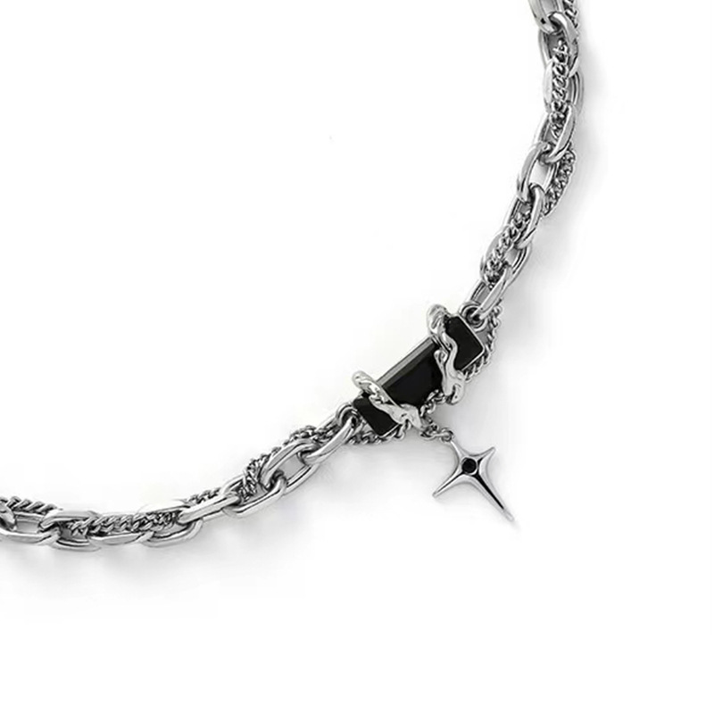 Black zircon multi-layer entwined necklace for both men and women, sweet and cool, hot girl, Bundy, niche, cross-shaped, neutral style collarbone chain, pomelo ear Application Scenario