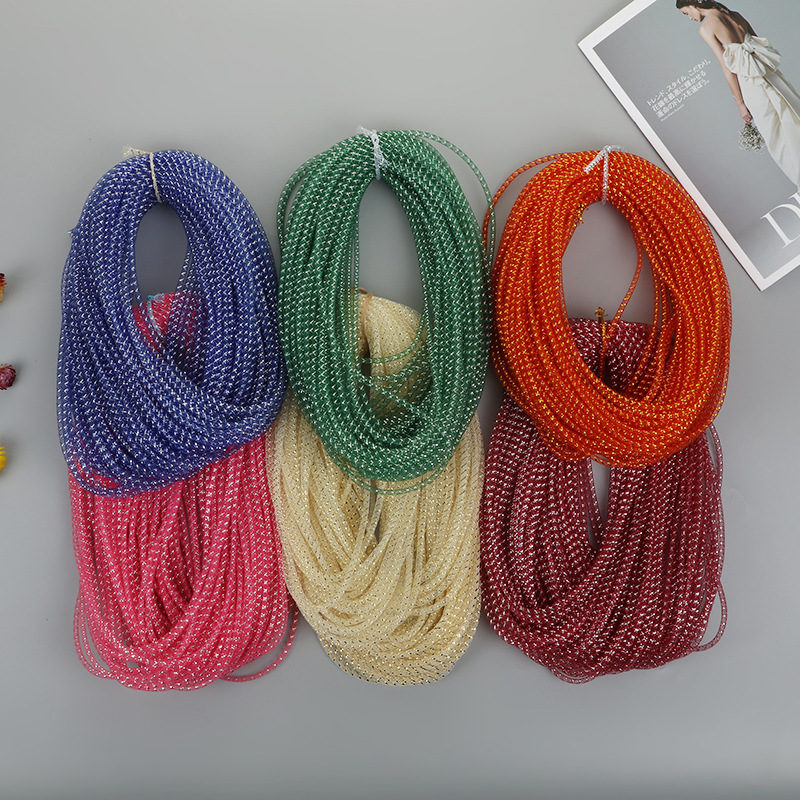 4mm+银丝 彩色弹力弹性网管 网布 节日婚庆时尚DIY装饰材料