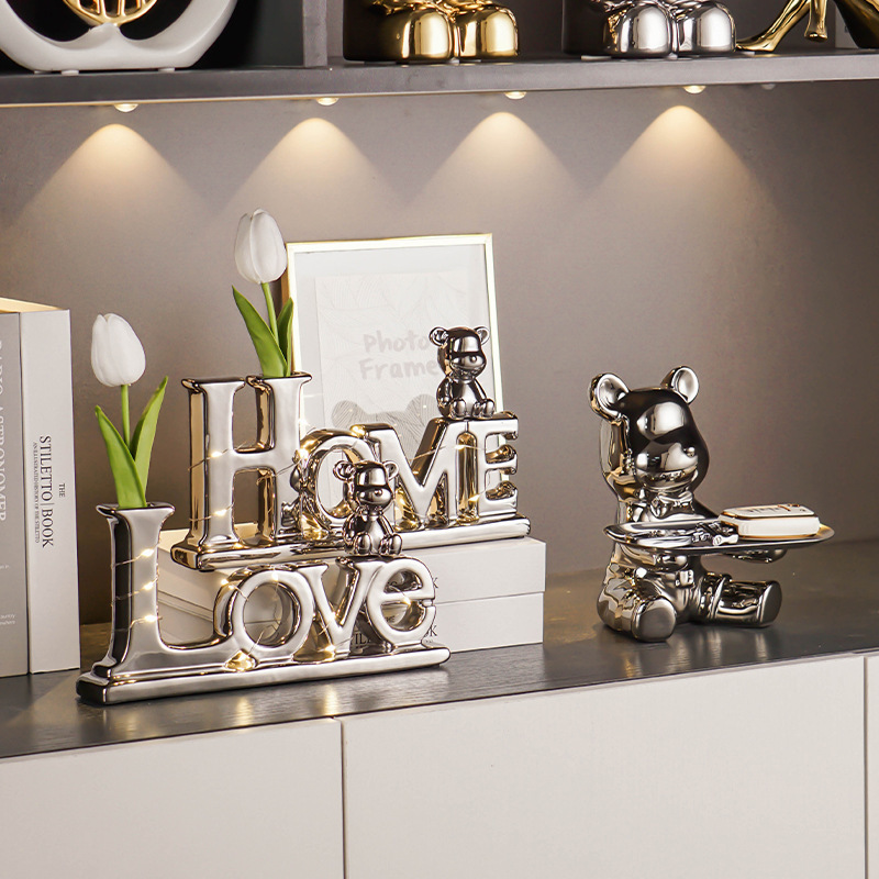 Entrance door door shoe cabinet key storage light luxury violence bear home living room TV cabinet wine cabinet decoration full figure