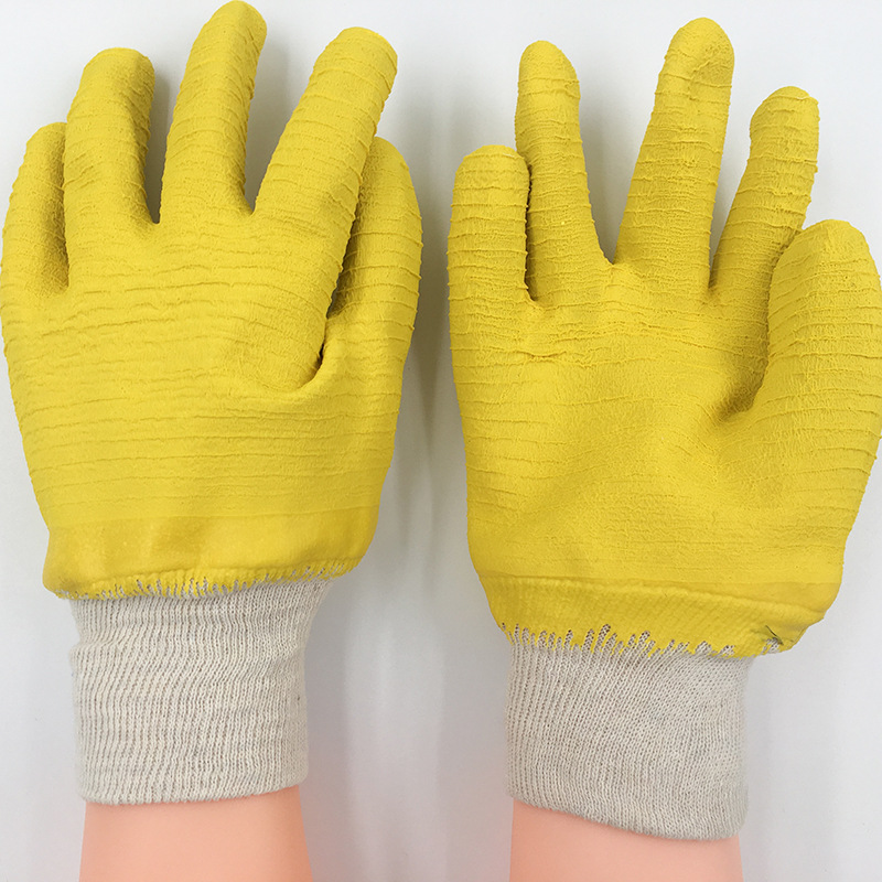 罗口劳保手套 防滑耐磨浸胶工地手套涂胶防护劳保手套厂家批发