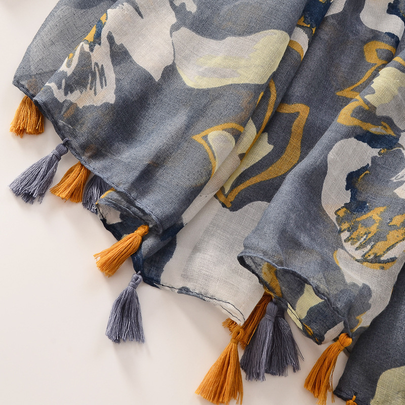 Fresh Soft Cotton Linen Silk Scarf Butterfly Flower Print Air-Conditioned Room Shawl Travel Decoration Sunblock Beach Towel Application Scenario