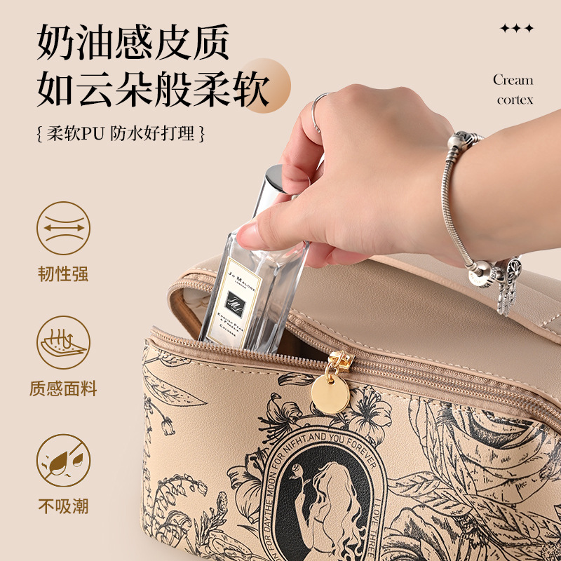 2024 New portable double-layer toiletry bag Makeup bag ins travel storage pu large skincare storage bag Specification drawing