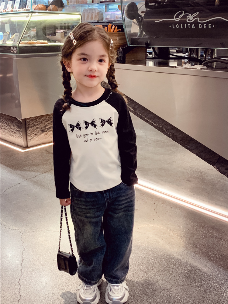 女童长袖T恤春装2025新款洋气儿童插肩袖撞色上衣女孩百搭打底衫详情4