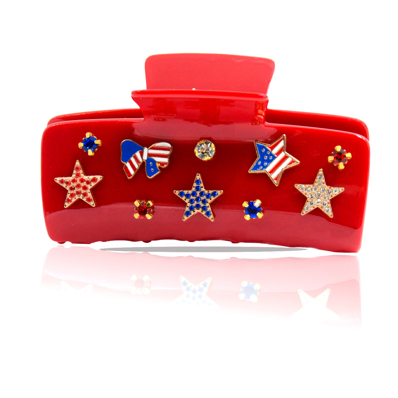 Qiwei Accessories' exclusive cross-border new Independence Day square hair gripper with diamonds and a five-pointed star accessory PVC gripper set with diamonds on the National flag Day alloy details Picture