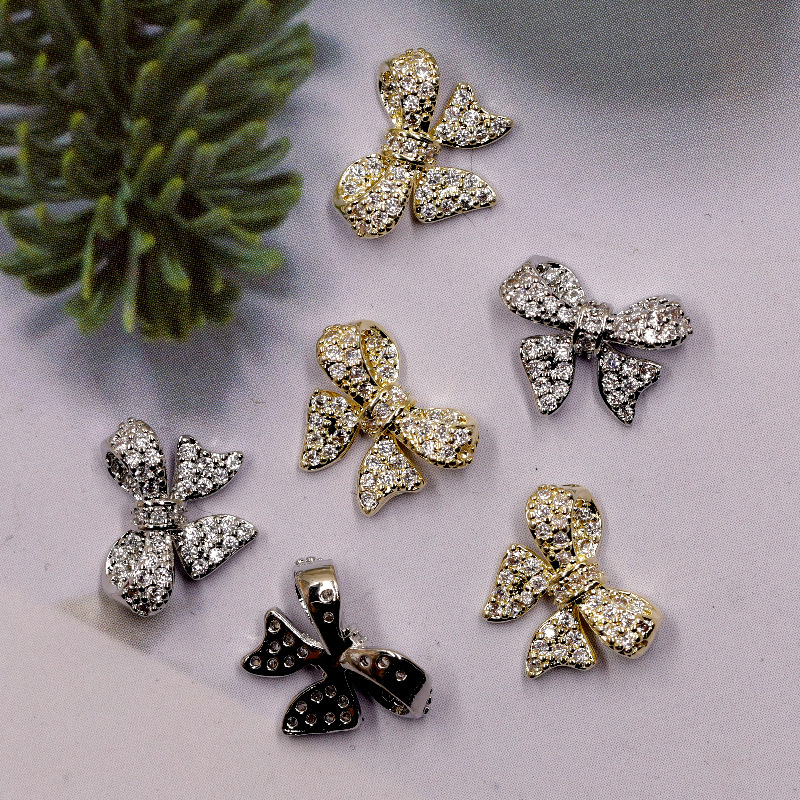 Xiaohongshu's summer light luxury new bow nail art, zircon micro-inlay sparkling diamond bridal nail decoration shanilak details Picture