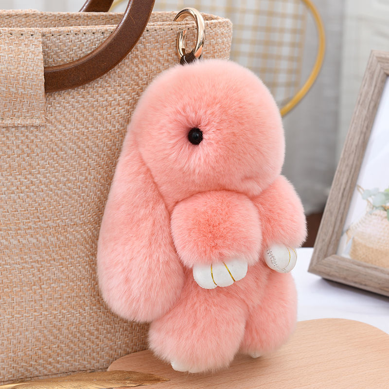 Genuine rex rabbit fur hanging ornament, rabbit pendant, plush bag, fur, cute mini version, little rabbit car key, Han family