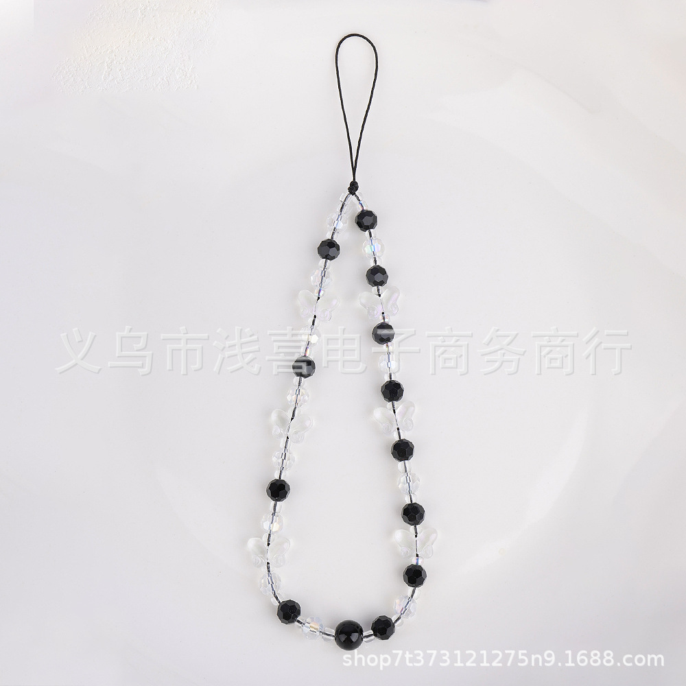 Hepburn style butterfly crystal mobile phone chain short lanyard, ins colorful round bead lanyard, ccd camera wrist pendant decoration Application Scenario
