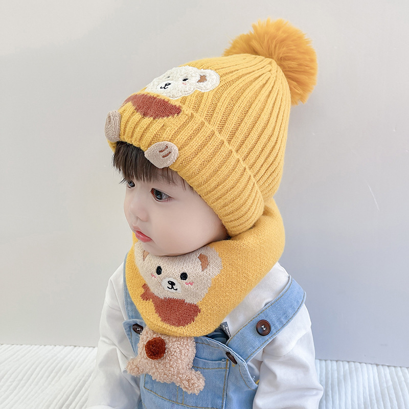 Baby hat, scarf, autumn and winter woolen hat, children's knitted warm hat, thickened two-piece set for infants and toddlers Specification image