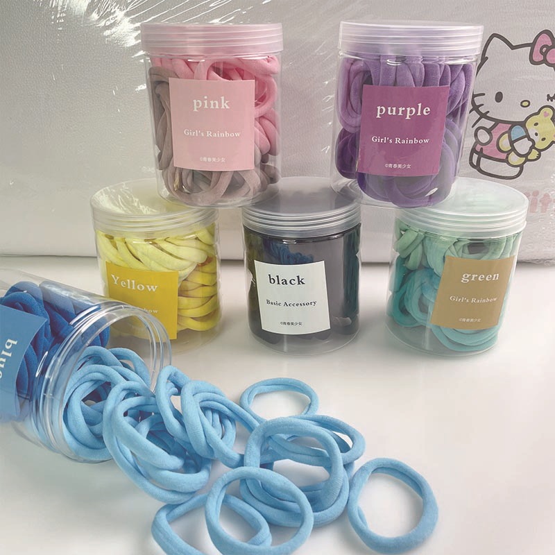 A 50-piece set of gradient color seamless hair tie, colorful hair band, high-elasticity hair tie and candy-colored leather band hair accessory for young girls details Picture