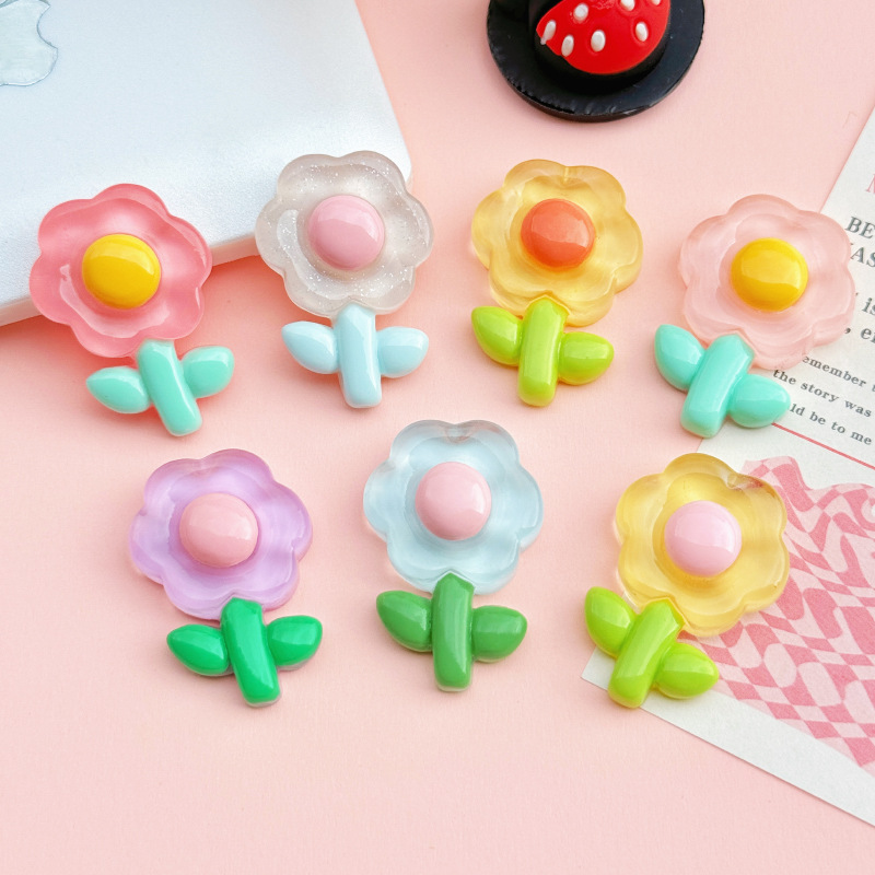 Factory-customized transparent cartoon flowers, diy resin accessories, hair clips, hair ornaments, semi-finished products, mobile phone cases, handcrafted materials