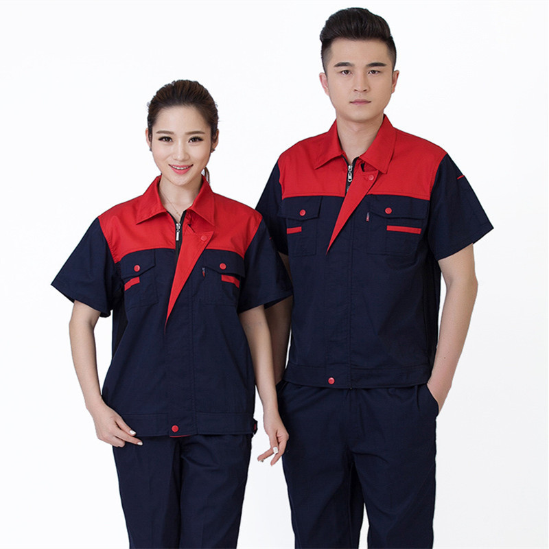 Summer short-sleeved and long-sleeved work clothes sets, workwear for men and women, mechanical workshop clothing, auto repair clothing, engineering clothing, labor protection clothing details Picture