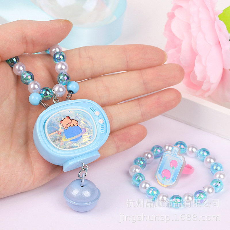 Cute Bear Flash Necklace Three-Piece Set Ring Bracelet Beaded Cartoon All-In-One Accessories Baby Toy Specification drawing