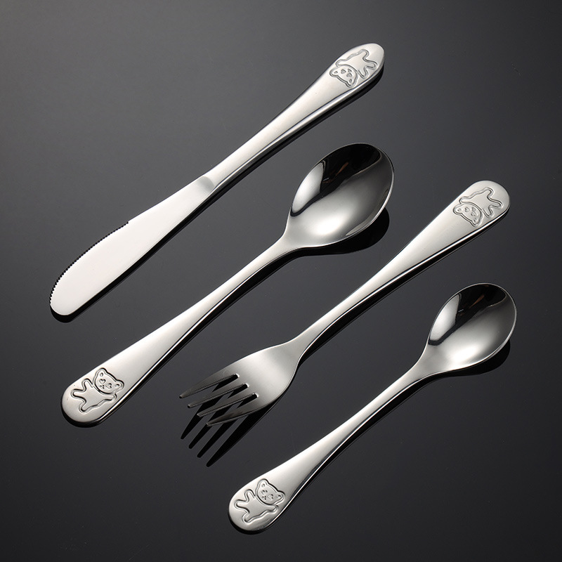 Ern 304 Stainless Steel Bear Knife, Fork And Spoon Children's Cartoon Western Food Four-Piece Gift Box For Kindergarten Gifts details Picture