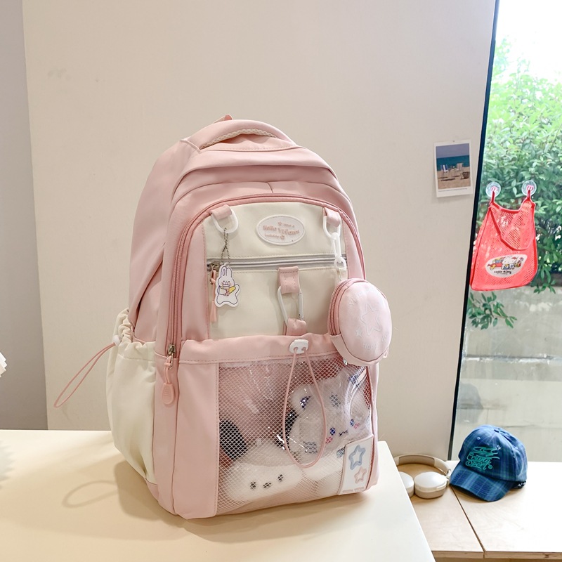 小学生书包女孩高颜值粉色初中女生小食量痛包可爱大容量双肩背包