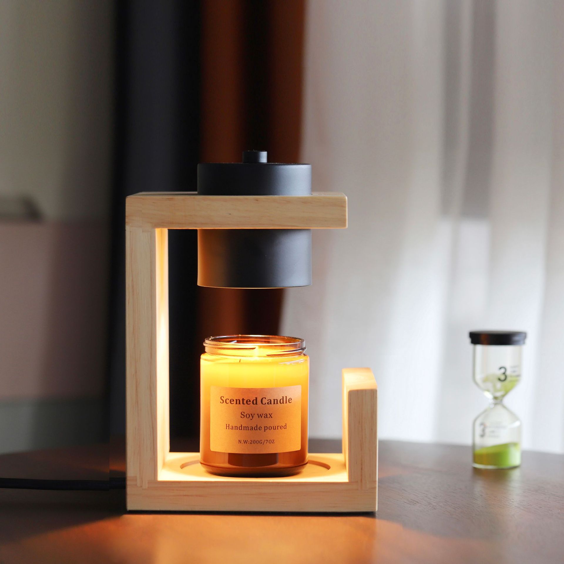 Cross-border Nordic minimalist solid wood wax melting lamp, with a timer dimming switch, flameless fragrance atmosphere melting candle lamp, table lamp for night details Picture