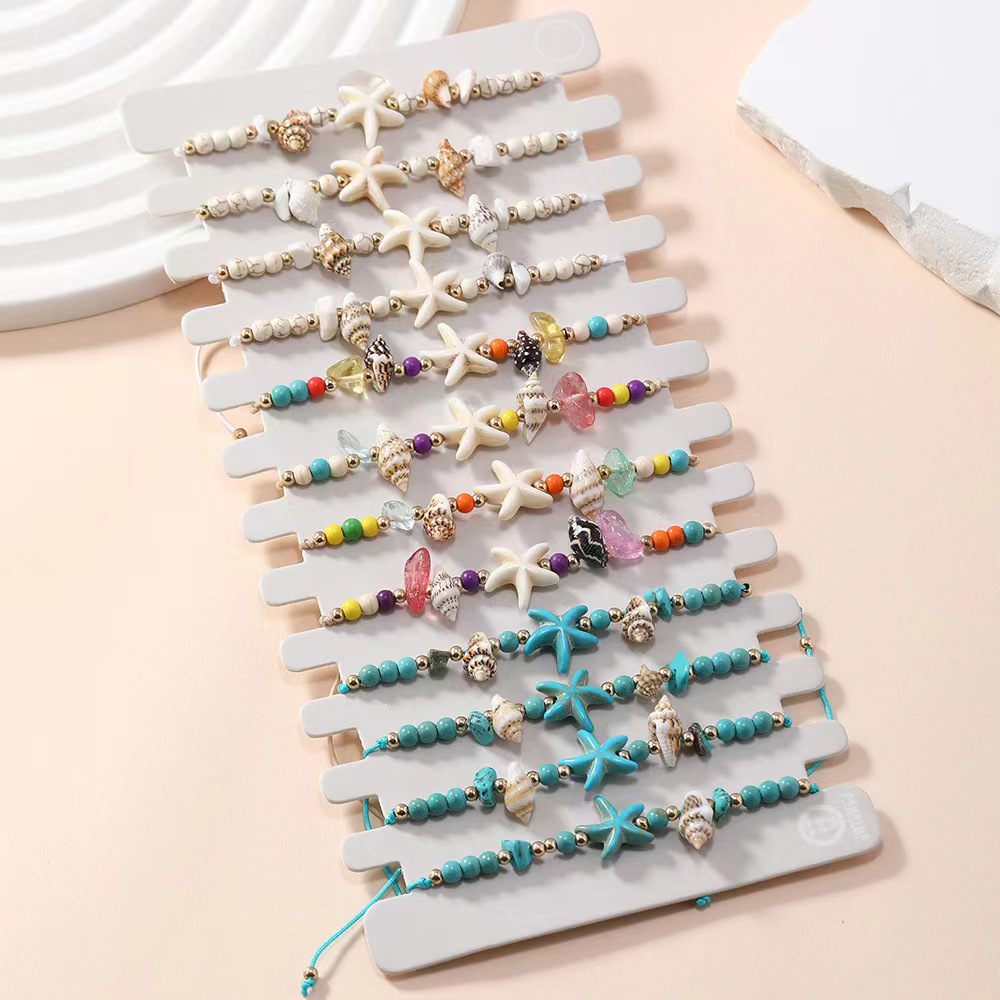 Amazon's best-selling irregular crushed stone starfish and conch woven bracelet, summer beach and ocean style adjustable bracelet