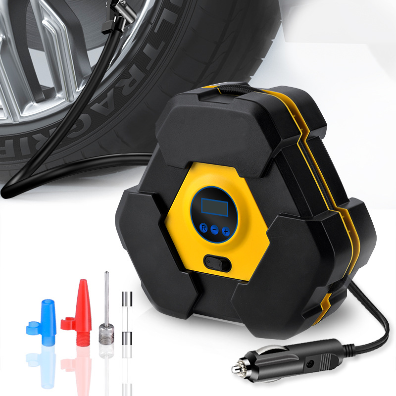A 12V portable tire electric air pump with a light triangle digital display, automotive supplies, and a vehicle-mounted air pump