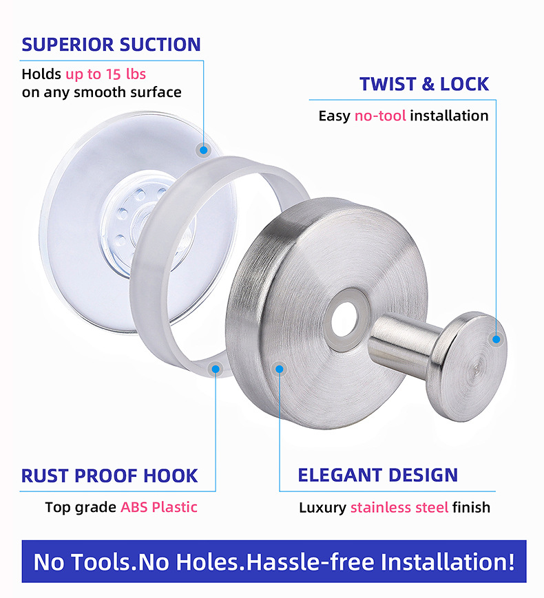 不锈钢吸盘挂钩无痕免打孔挂勾卫生间浴室毛巾挂钩真空吸盘挂衣钩详情8
