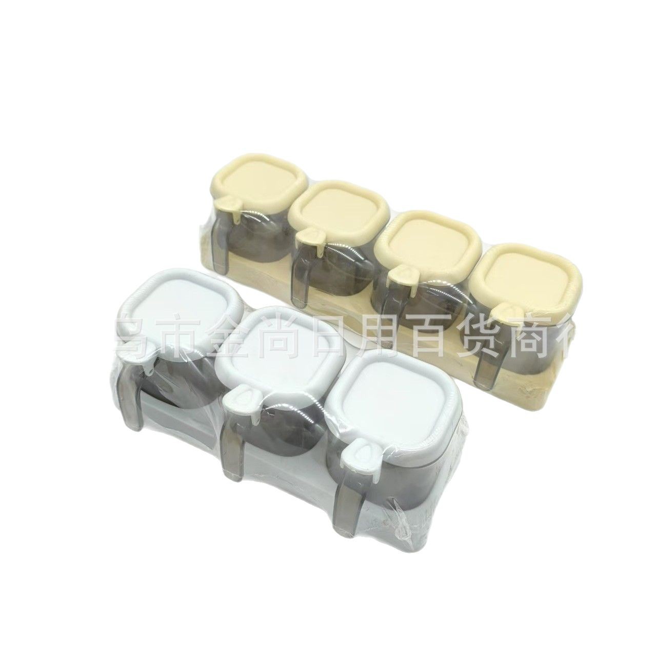 4-compartment seasoning box, condiment box, high-end household kitchen seasoning, salt and monosodium glutamate jar, moisture-proof storage box Item Picture