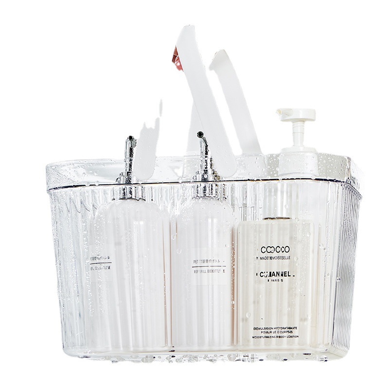 Light luxury transparent handle storage box, ins transparent PET desktop storage box, bathroom toiletry and bathing storage basket Item Picture