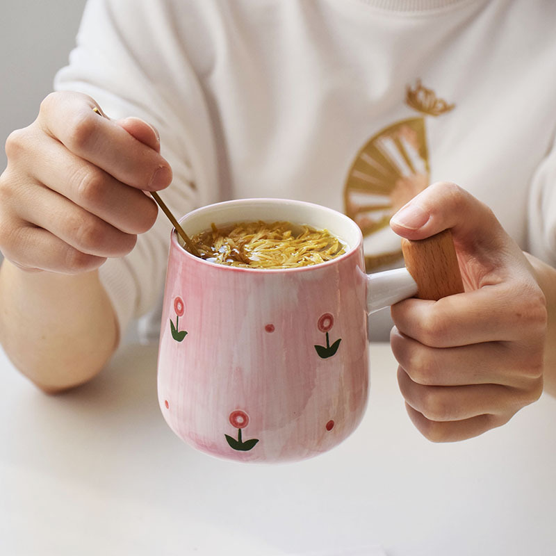 Huang Long Home Daily Ceramic Cup Pink Cartoon Breakfast Cup Mark Cup Specification drawing