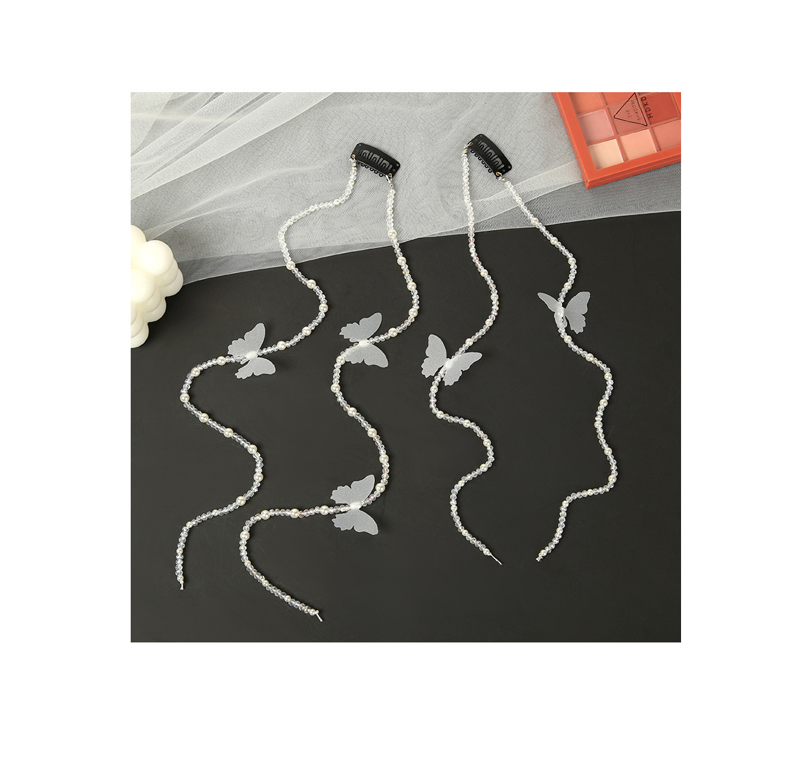 New pearl hair band, dual-purpose ribbon hair accessory, white lace long ribbon braided hair band, butterfly headwear manufacturer wholesale Item Picture