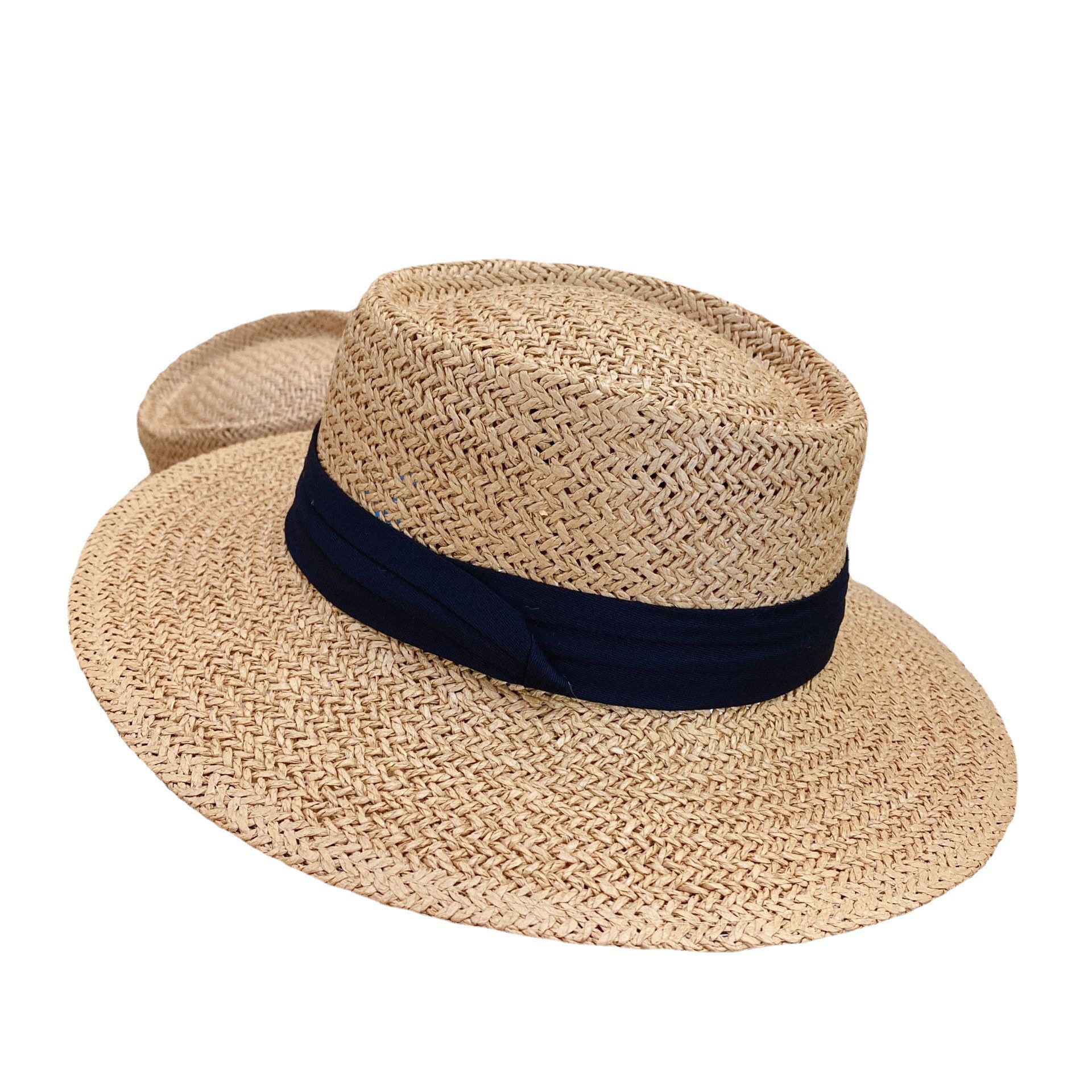 Net Red Vintage Flat Top Hat Women's Summer Beach Holiday Sun Hat French Flat Rim Beach Hat Small Fresh Straw Hat Item Picture