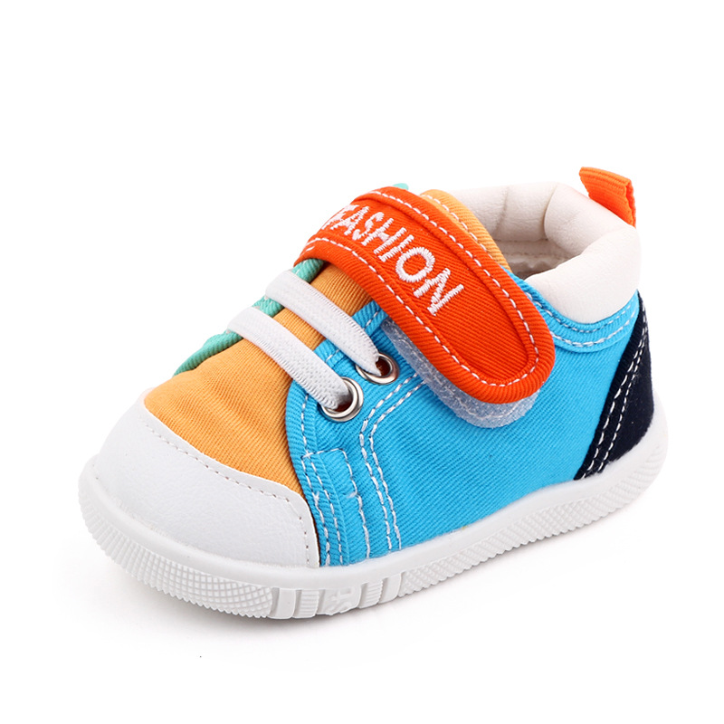 Spring and Autumn New Baby walking shoes, indoor baby shoes, boys' canvas soft-soled girls' color-blocked children's shoes 2703 Item Picture