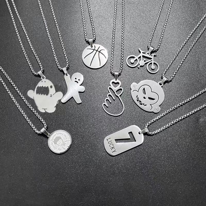 hiphop street personality titanium steel children's necklace, men's trendy and versatile fashion, simple accessories for street dance shows, women