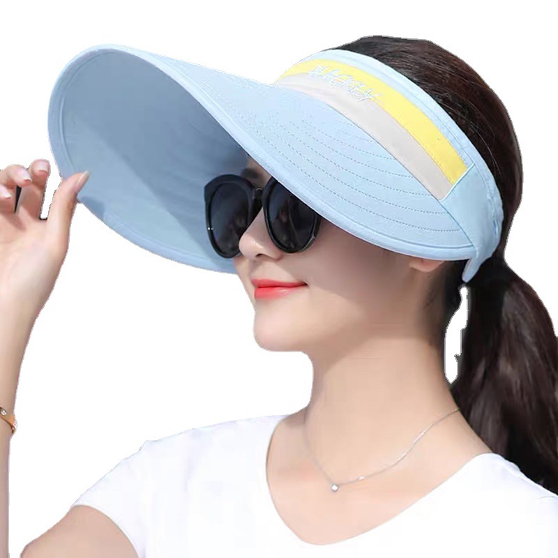 Spring Summer Empty Top Sun Visor Stock Wholesale Letter Embroidery Light Folding Large Eaves Korean Version Looks Young Item Picture