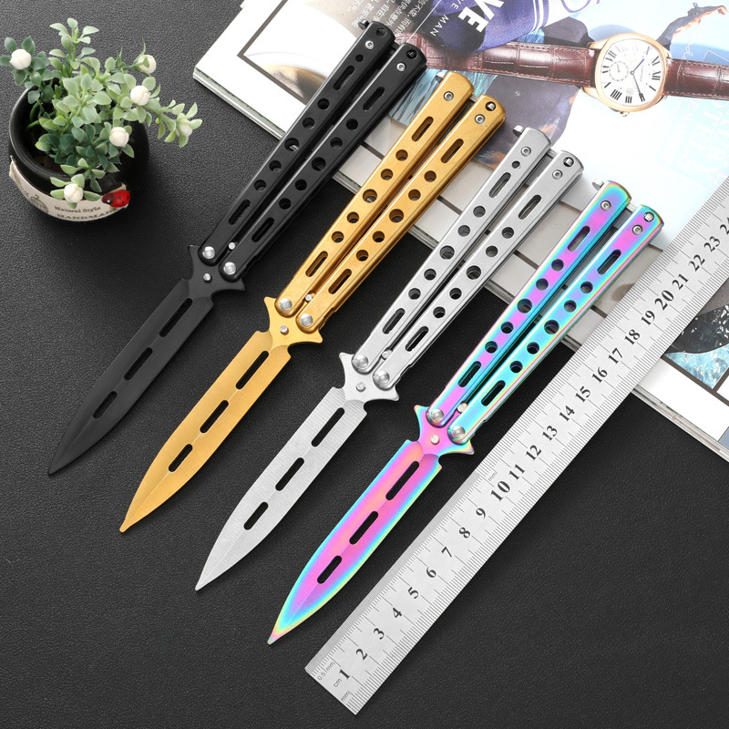 CSGO蝴蝶刀便携折叠玩具刀新手练习玩具亚马逊全钢户外刀未开刃