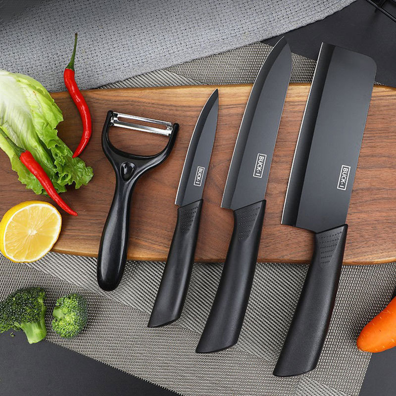 Stainless steel kitchen knife, black-edge gift knife set, household slicing knife, kitchen fruit knife, multi-functional chef knife details Picture