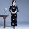 2022 Velvet improved cheongsam dress for mid-length middle-aged and elderly people, plus-size slimming, high-end Chinese-style mom dress Application Scenario