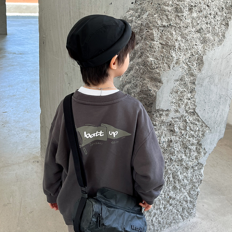 Children's clothing boys' hoodie Autumn 2024 New style Boys' autumn Cool Children's top round neck Spring and autumn style trendy