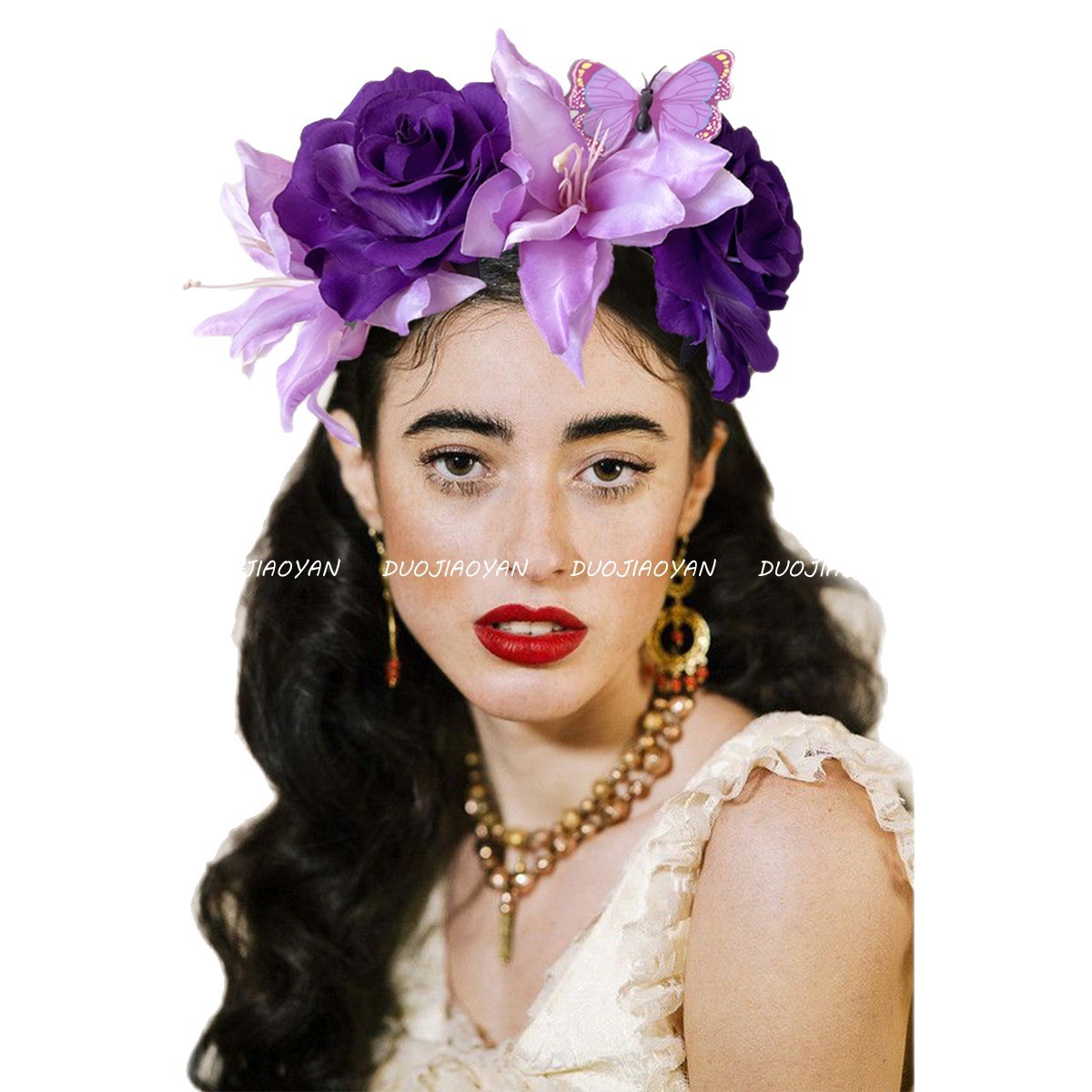 Amazon cross-border lily headband, realistic flower butterfly high skull top party carnival accessory rose headband Item Picture
