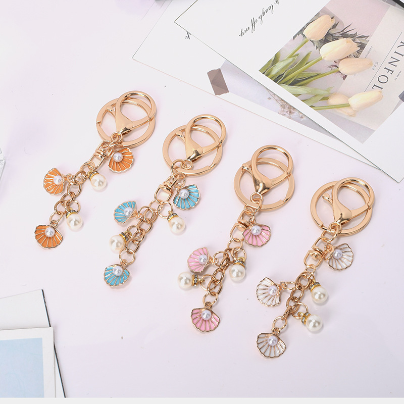 跨境金属钥匙扣新款珍珠贝壳饰品小礼物汽车钥匙挂件潮流包包挂件