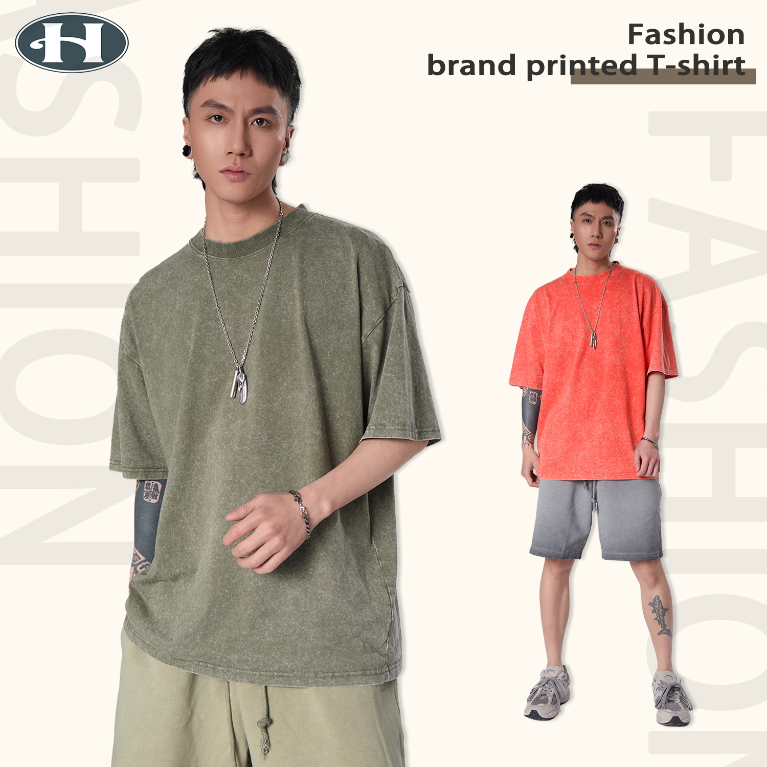 RJ men's and women's printed, washed and aged fashion brand's latest pure cotton couple short-sleeved T-shirts are available for both men and women Specification image