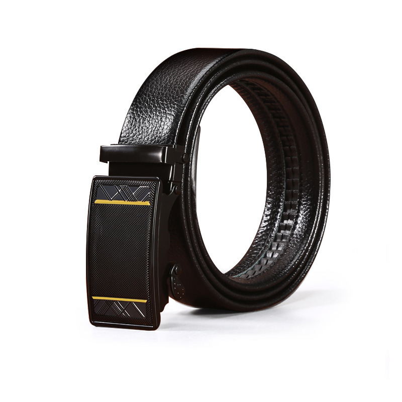 Wholesale of business men's automatic buckle belts, fashionable and versatile lychee-patterned belts, available in stock at street stalls Item Picture