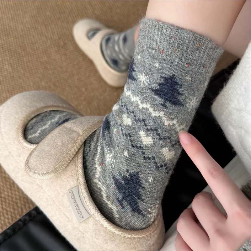 One-piece consignment of gray and blue wool socks, women's mid-calf socks, thickened and warm for autumn and winter, ins Korean version and Xiaohongshu same style cotton socks Specification image