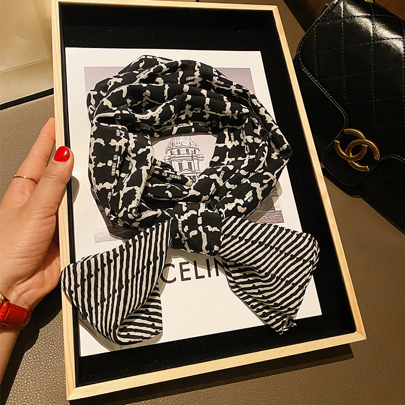 French Black And White Check Silk Scarf 100% Mulberry Silk Ladies Scarf Silk Crepe De Chine Plain Fringed Print