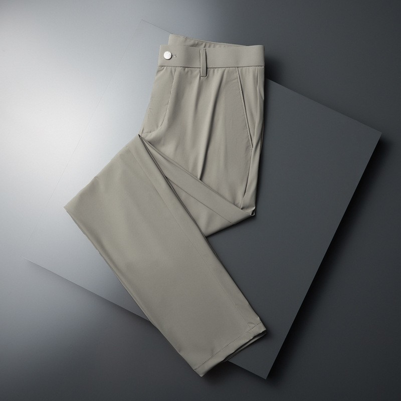 Ice silk dress pants for men, summer thin, high-elasticity, breathable business casual straight-leg pants, work long pants, trendy air-conditioned pants