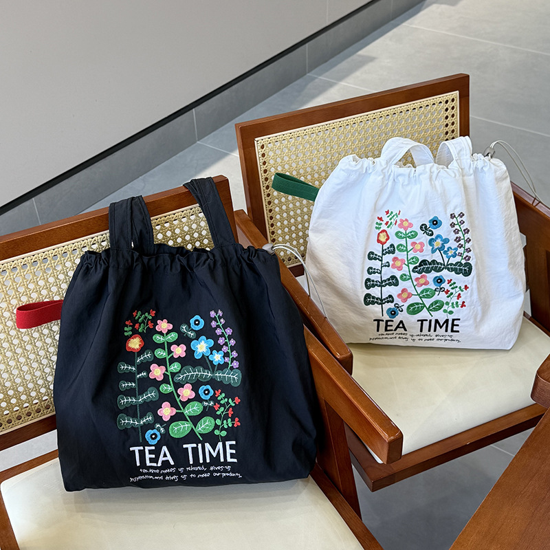 跨境外贸鲜花植物气质印花帆布包原宿单肩包学生时尚手提袋现货