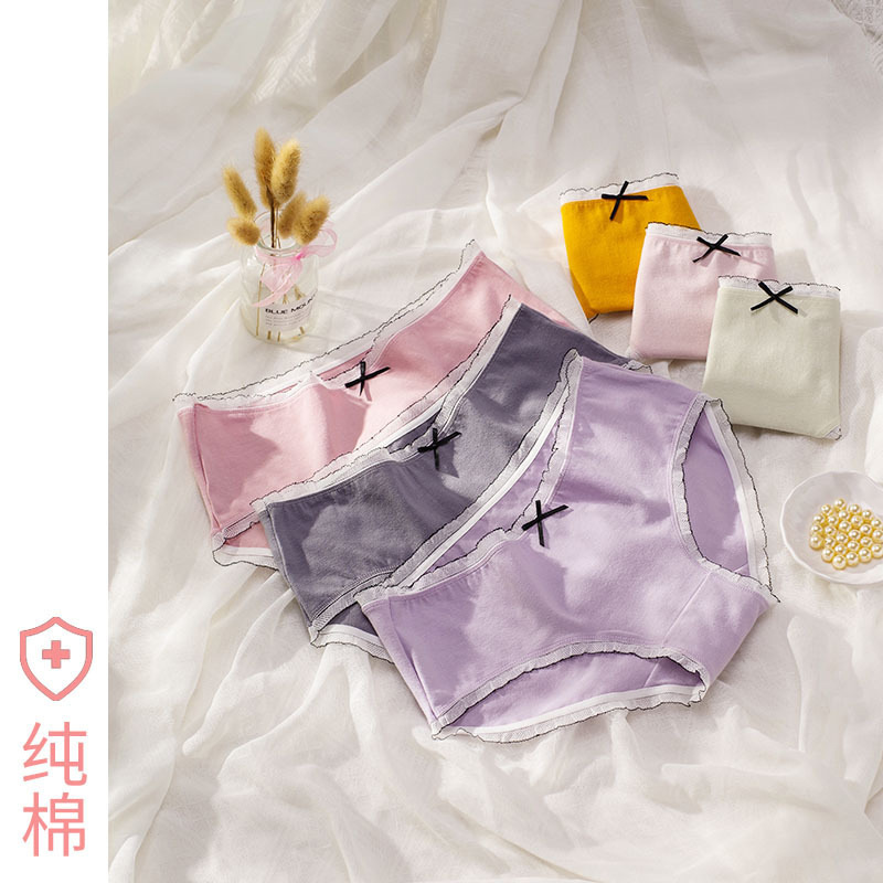 Pure cotton new midwaist breathable midsize underwear feminine lace lace briefs for girls Specification drawing